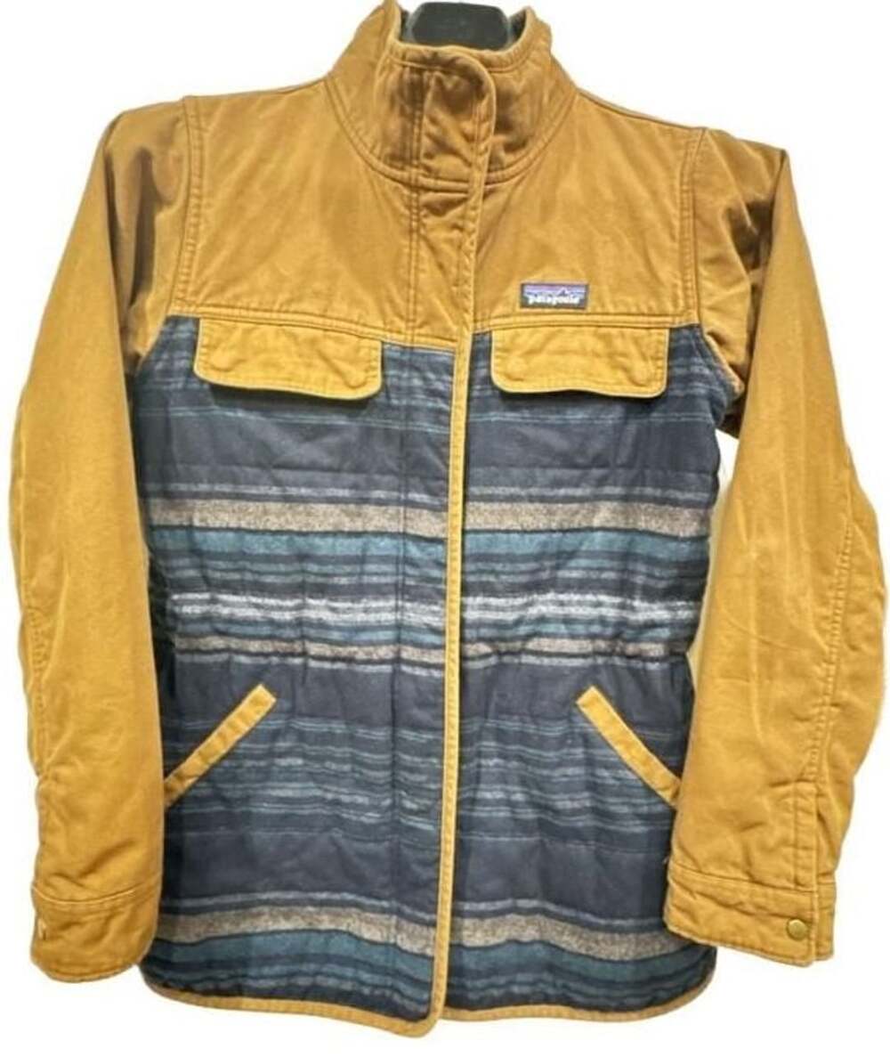 Patagonia Womens Out Yonder Coat Wool Blend Jacket Striped Forge Grey Medium